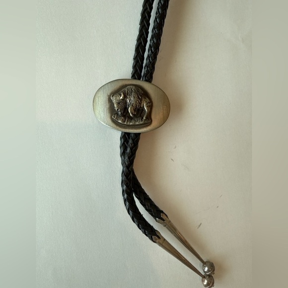 Sterling Silver Buffalo Bolo Tie Tony Sanchez Jackson Hole Gem Eyes Western - Picture 2 of 9